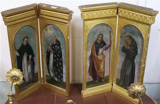 Spanish School (19th century), Diptych depicting two saints, and another similar, 60 x 48cm